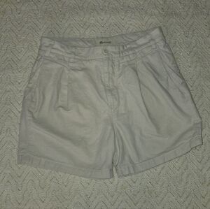 Madewell Women's Beige High-Rise Pleated Cotton Shorts
